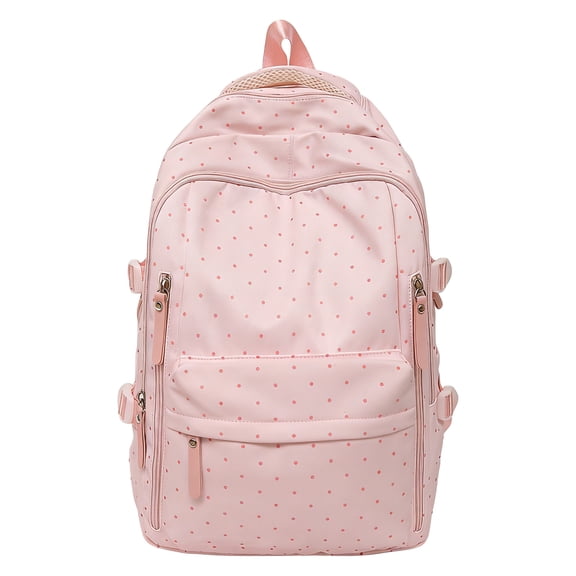 Large Capacity Backpack 18.11 Inch Polka Dot Nylon Lightweight Durable for Work Travel Commute Daily Use (Pink)