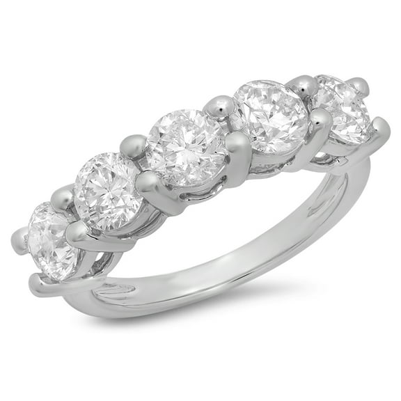 Dazzlingrock Collection 2.00 Carat (ctw) 14K Round White Diamond 5 Stone Bridal Wedding Band Ring 2 CT, White Gold, Size 7