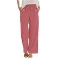 thumbnail image 3 of cocolona Womens Summer Casual Loose Linen Pants Elastic Waist Straight Wide Leg Beach Vacation Pants with Pockets, 3 of 5