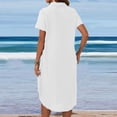 thumbnail image 4 of Robes Décontractées pour Femmes, Couleur Unie, Boutonnée, Col en V, Col à Revers, Robe Midi, Manches Longues/courtes, Robe Chemise avec Poches, 4 of 7