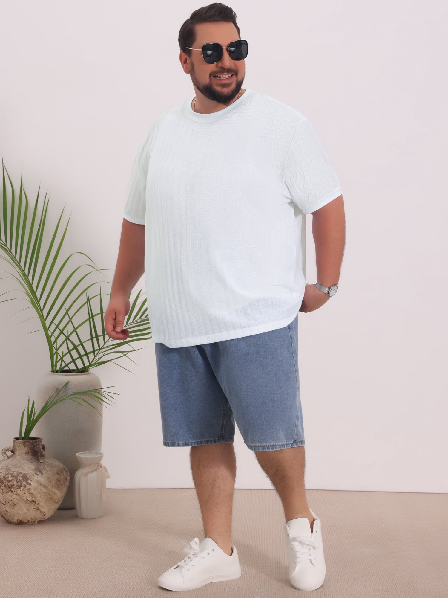 DARING DIVA Men's Big Tall Mesh Breathable Crew Neck Short Sleeve T-Shirts 4XL White