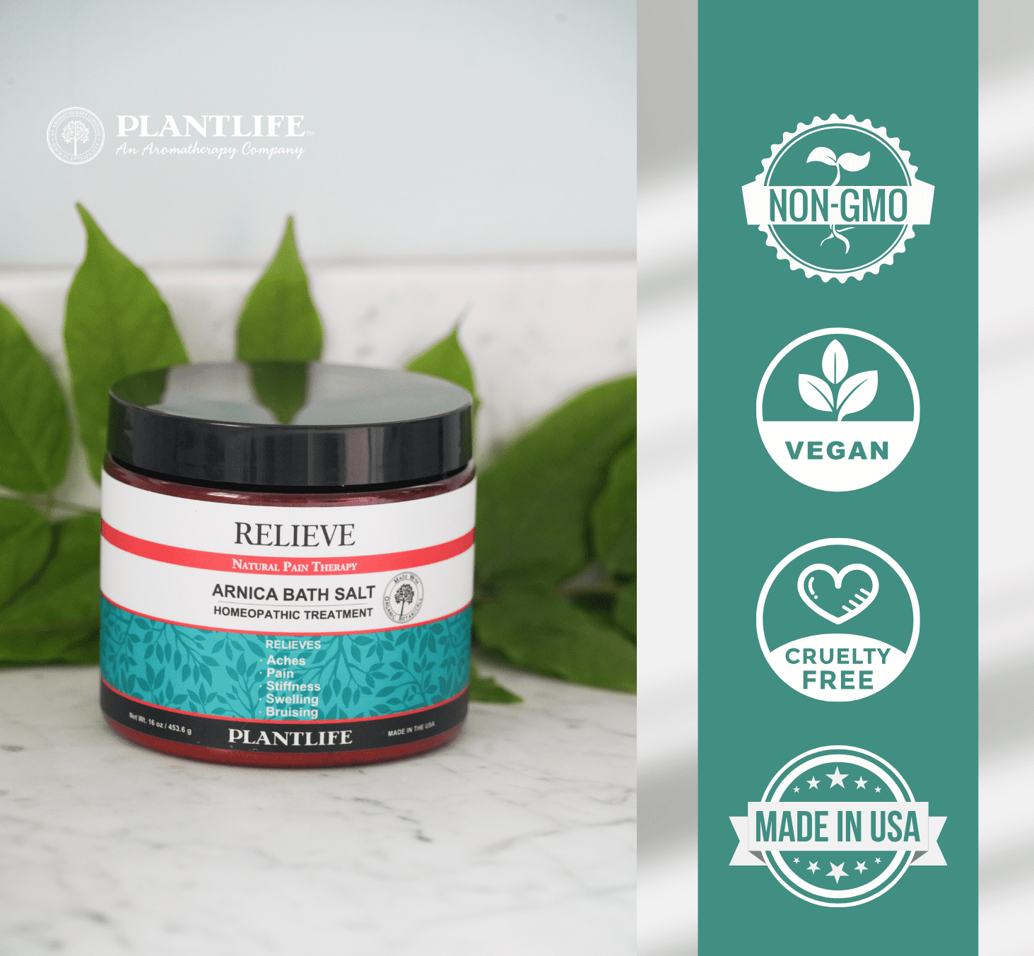 Plantlife Mineral Bath Salts for Pain Relief, Sore Muscles, Relaxing Soak with Arnica & Pure Essential Oils