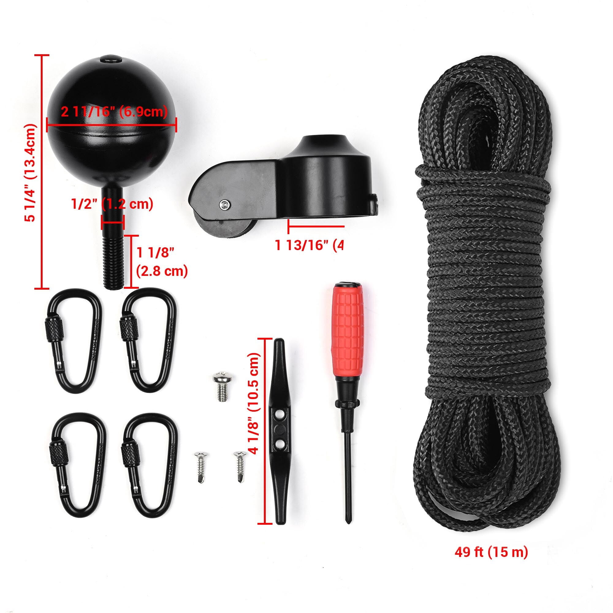 Yescom ALL Aluminum Flag Pole Hardware Repair Kit 50FT Wire Core Halyard Rope Black Ball Topper for 20/25/30 FT Sectional Pole with 1 13/16" Dia.