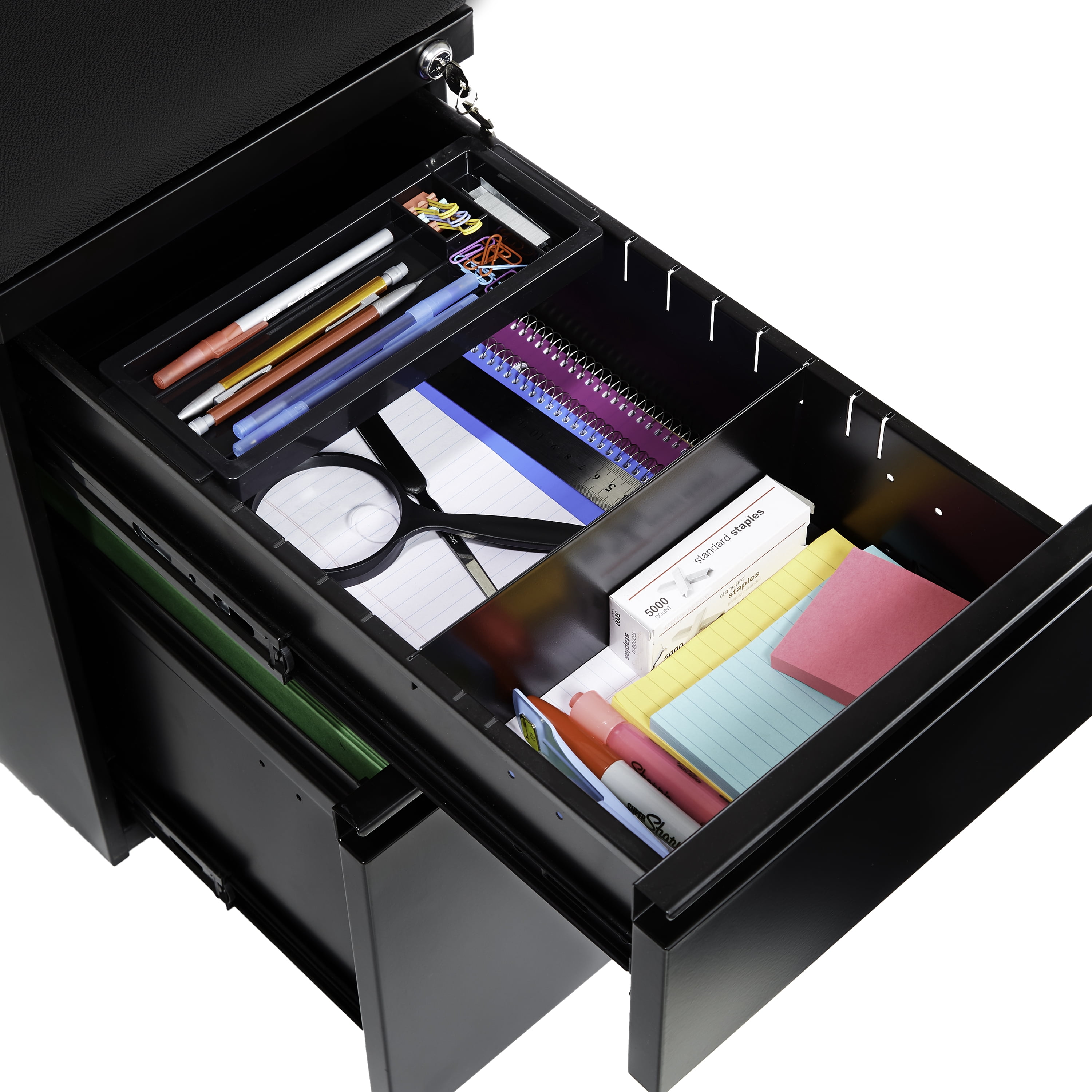 airLIFT 2-Drawer Pedestal File Cabinet with Seat Cushion, Black/Black