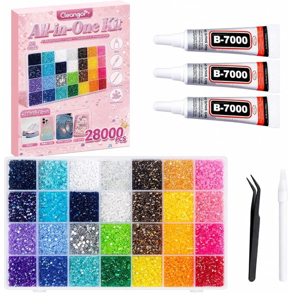 Cleangor 28 Colors Jelly Rhinestones Bedazzling Kit, 28000Pcs 3mm Flatback