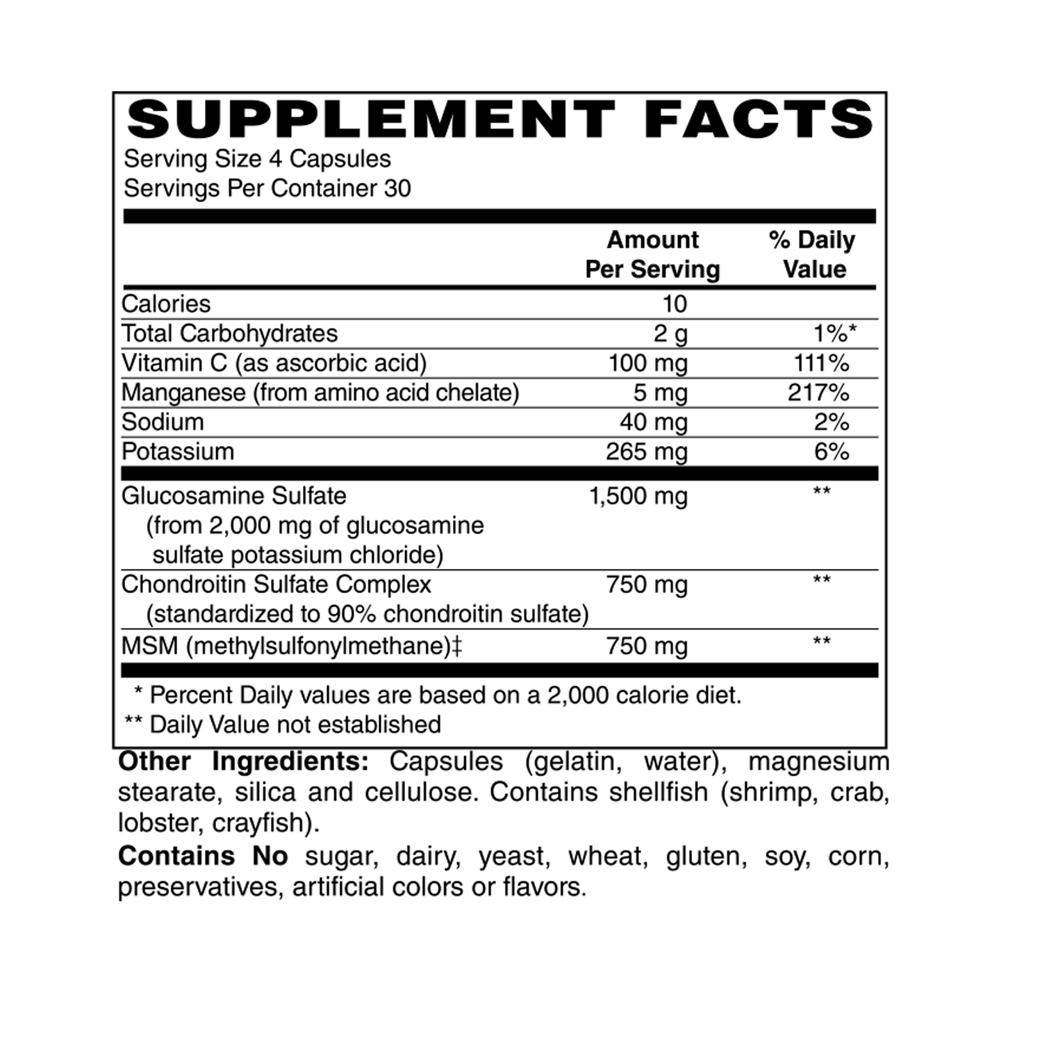 Holly Hill Health Foods Glucosamine Sulfate, Chondroitin & MSM, 120 Capsules