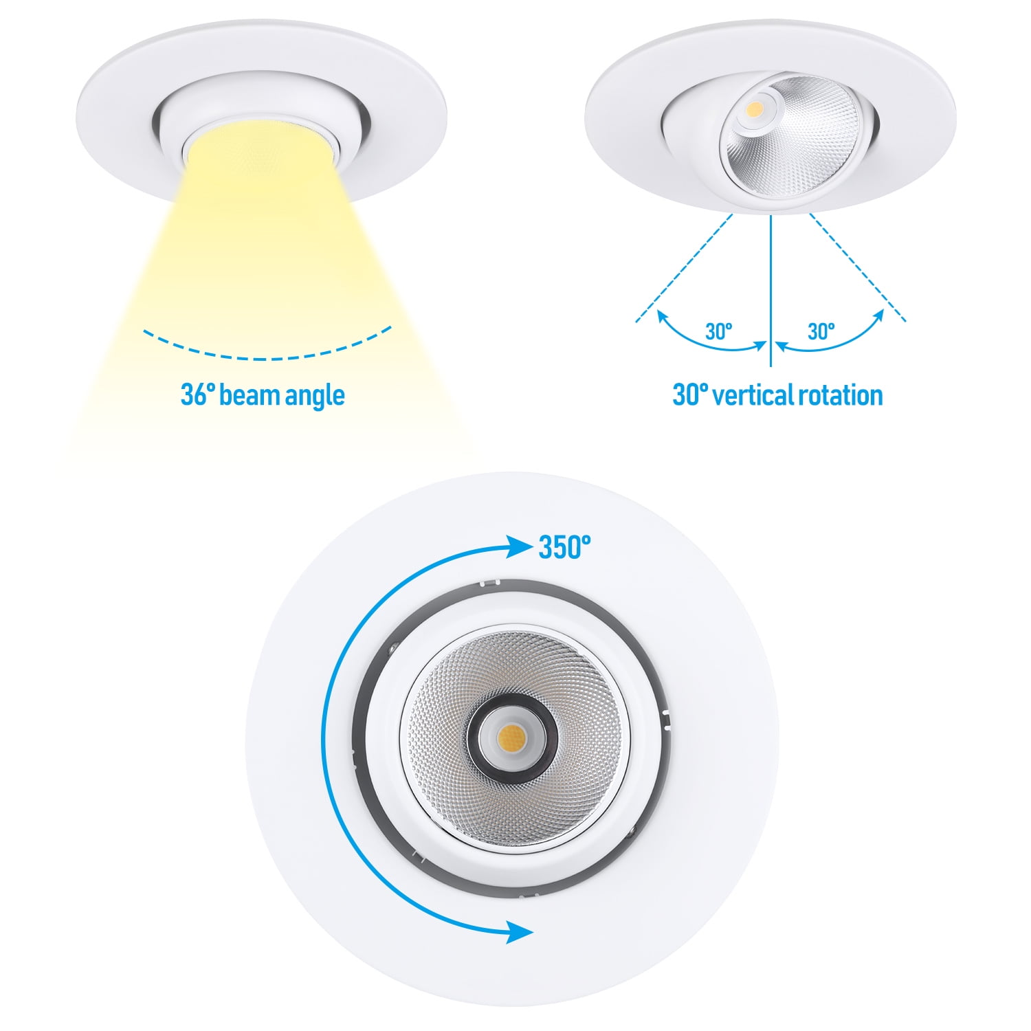 8 Pack 6" 5CCT LED Gimbal Recessed Light Dimmable, 2700K/3000K/3500K/4000K/5000K Selectable, 12W CRI90 Directional Eyeball Can Light