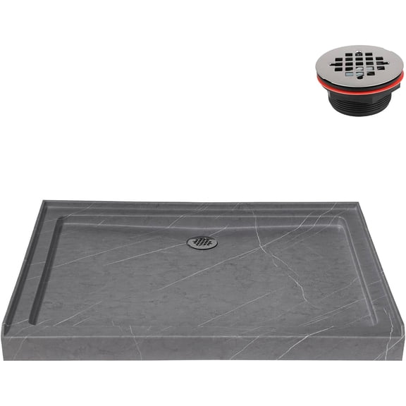 Streamline NTM-646-48GR-AL 48 in. x 36 in. Alcove Acrylic Shower Base in Matte Grey with Center Drain, Drain Included