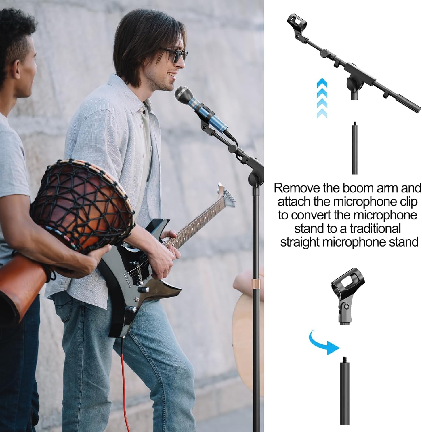 OUKMIC Microphone Stand with Boom Arm, Adjustable Tripod Mic Holder for Singing, Recording, Podcast and Stage