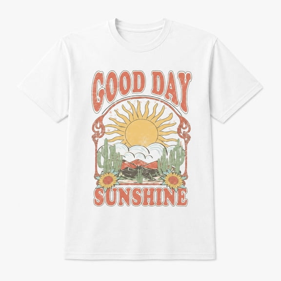 Good Day Sunshine Retro Sun Graphic T-Shirt, Unisex Classic Fit Cotton Blend Tee