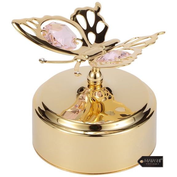 Matashi 24K Gold Plated Butterfly Wind-Up Music Box with Crystal Accents, Rotating Tabletop Collectible Keepsake Décor Gift