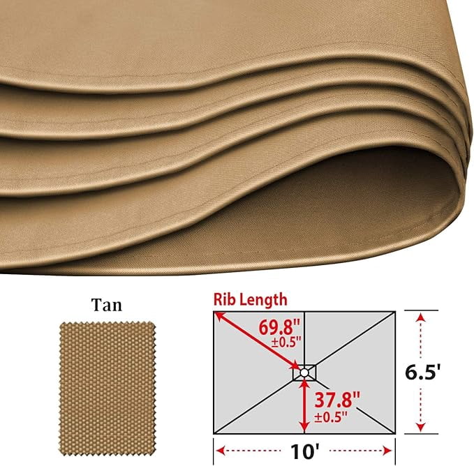 ALUVIERA 6-Rib 10'x6.5' Solar Patio Umbrella Replacement Canopy cover for Outdoor