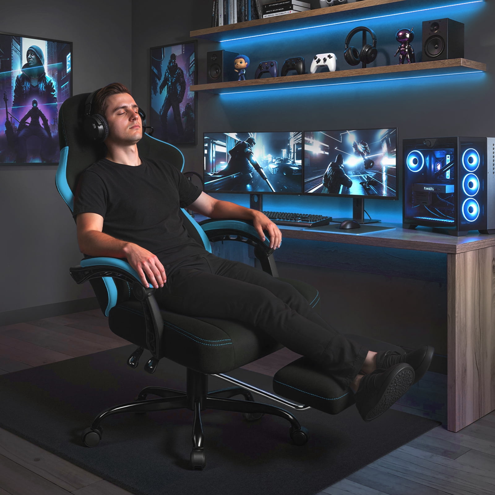 Waleaf Video Game Chairs with footrest,Gamer Chair for Adults,Big and Tall Chair, 400lb Capacity, Racing Style Computer Chair with Ergonomic Lumbar Support, Gaming Chairs for Teens