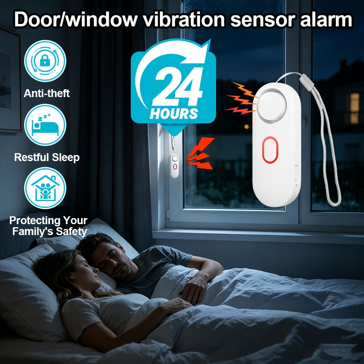 New High Decibel Vibration Alarm, Vibration Sensor Anti-Theft Alert, Emergency Help Device, Suitable for Door And Window Handles, Home, Hotel, Travel, RV, And Private Ranch