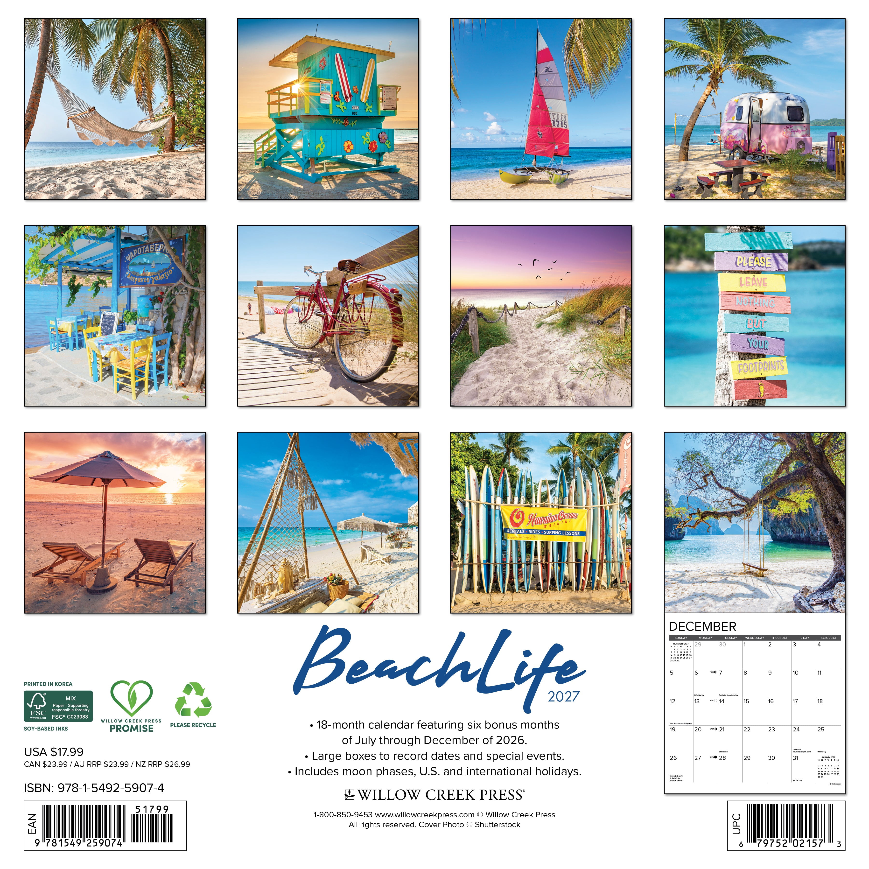 Willow Creek Press, BeachLife 2027 Wall Calendar