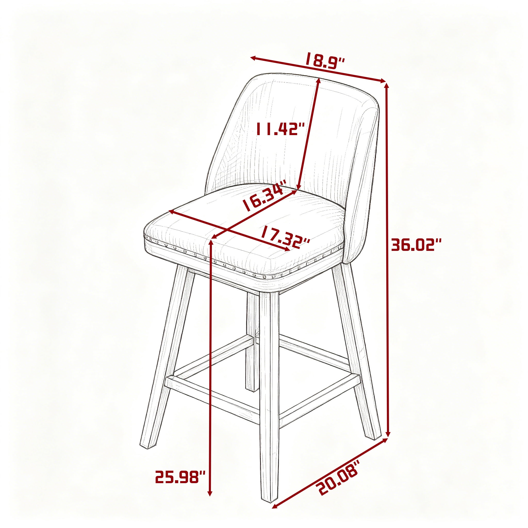 Gewnee 18.9"Swivel Barstool,Modern Counter Height Barstools with Solid Wood Frame,360˚ Smooth Swivel Bar Chairs for Kitchen Island,Home Bar,Cafe.Gray PU