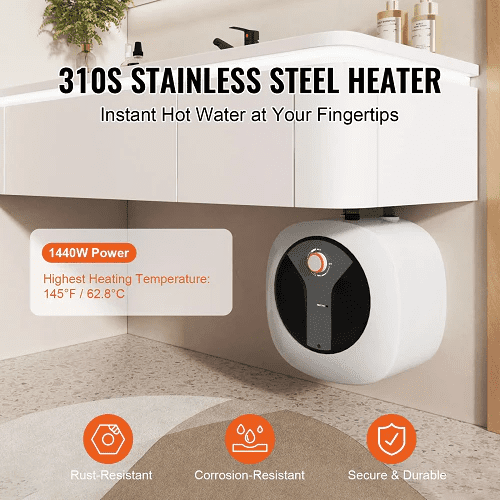 2.5-Gallon Electric Mini Tank Water Heater With 1440W Compact Hot Water Storage With Safety Valve D10-14VA（M,S）