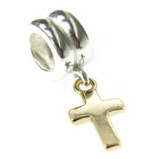 Queenberry Sterling Silver Gold-tone Cross Dangle European-style Bead Charm Fits Pandora