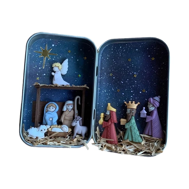 Figuras de Belén navideño, adornos navideños, colección de esculturas, regalos, decoraciones de escritorio para sala de estar interior