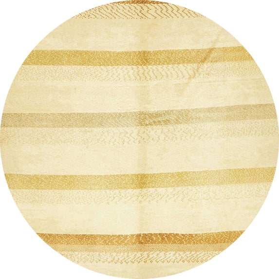 Ahgly Company Machine Washable Indoor Round Abstract Sun Yellow Area Rugs, 8' Round