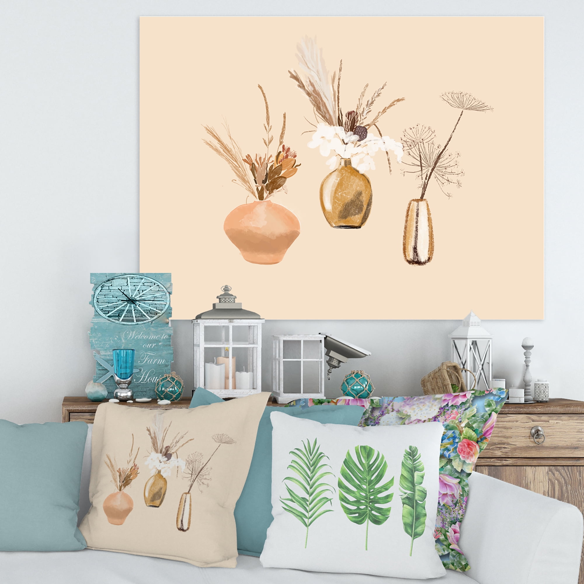 Designart ' Gold Vases With Bouquets Of Wildflowers I ' Traditional Canvas Wall Art Print