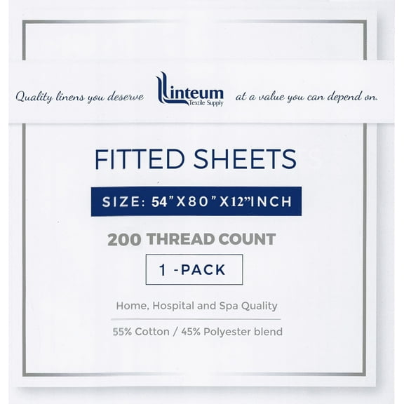 Linteum Textile Full White Fitted Bed Sheets, 54x80x12 Inches, 200 Thread Count (1 Pack)