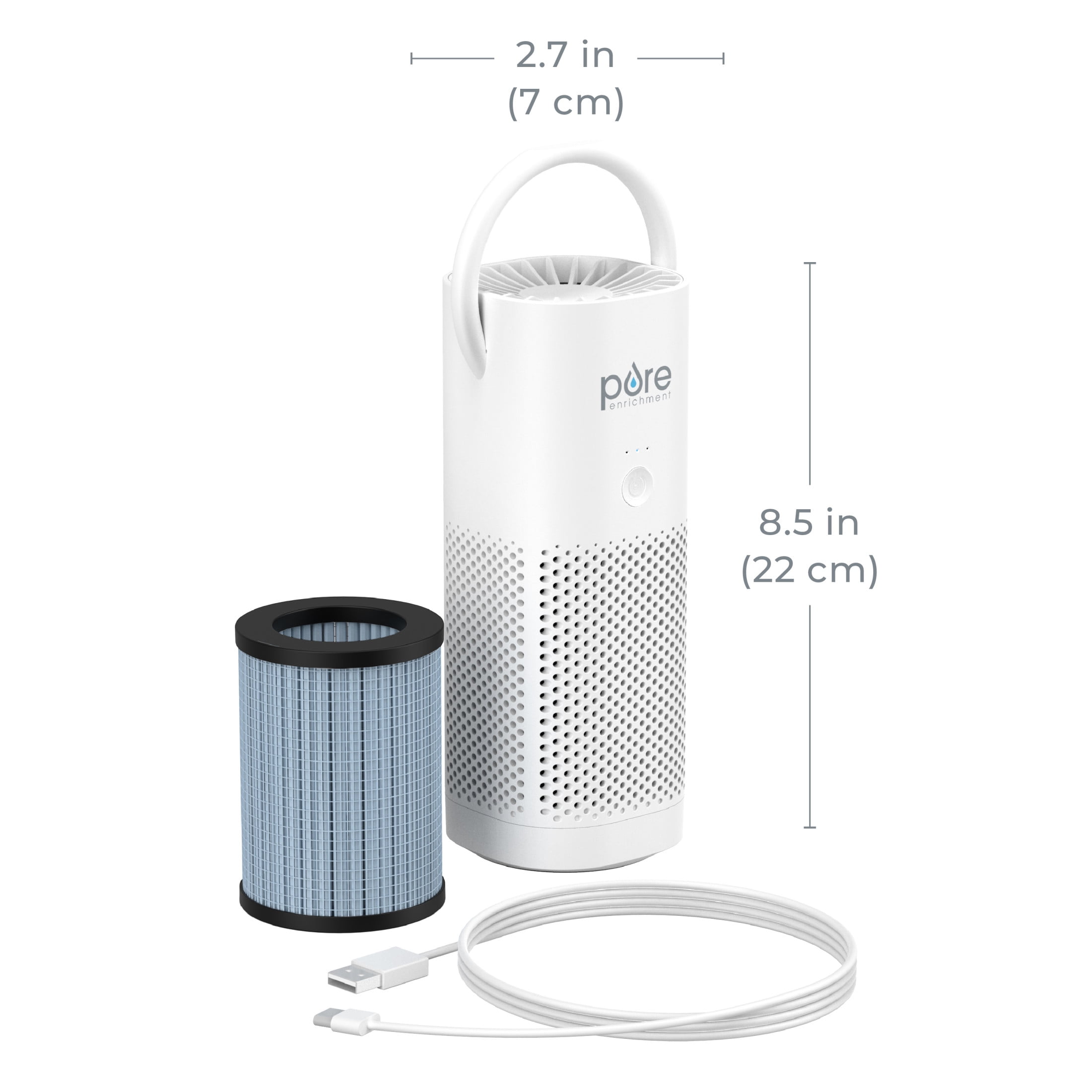 Pure Enrichment PureZone Mini Portable Air Purifier - Cordless True HEPA Filter Cleans Air & Eliminates 99.97% of Dust, Odors, & Allergens Close to You - Cars, School, & Office (White)