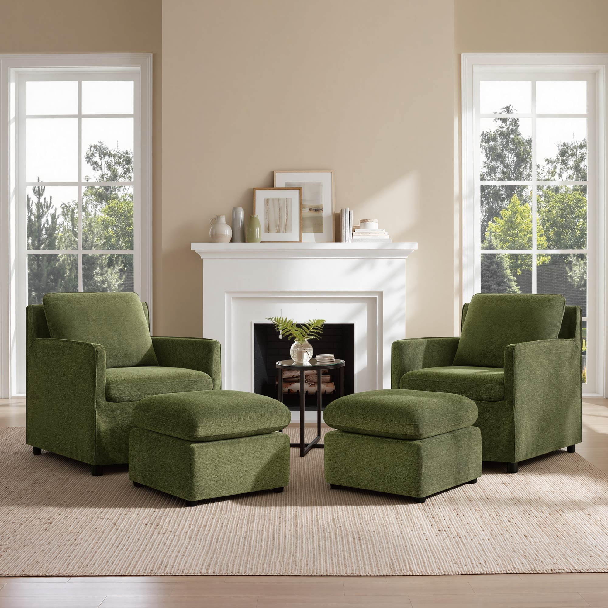 Spruce & Spring Upholstered Ottoman Footstool with Padded Cushion for Living Room and Bedroom, Green
