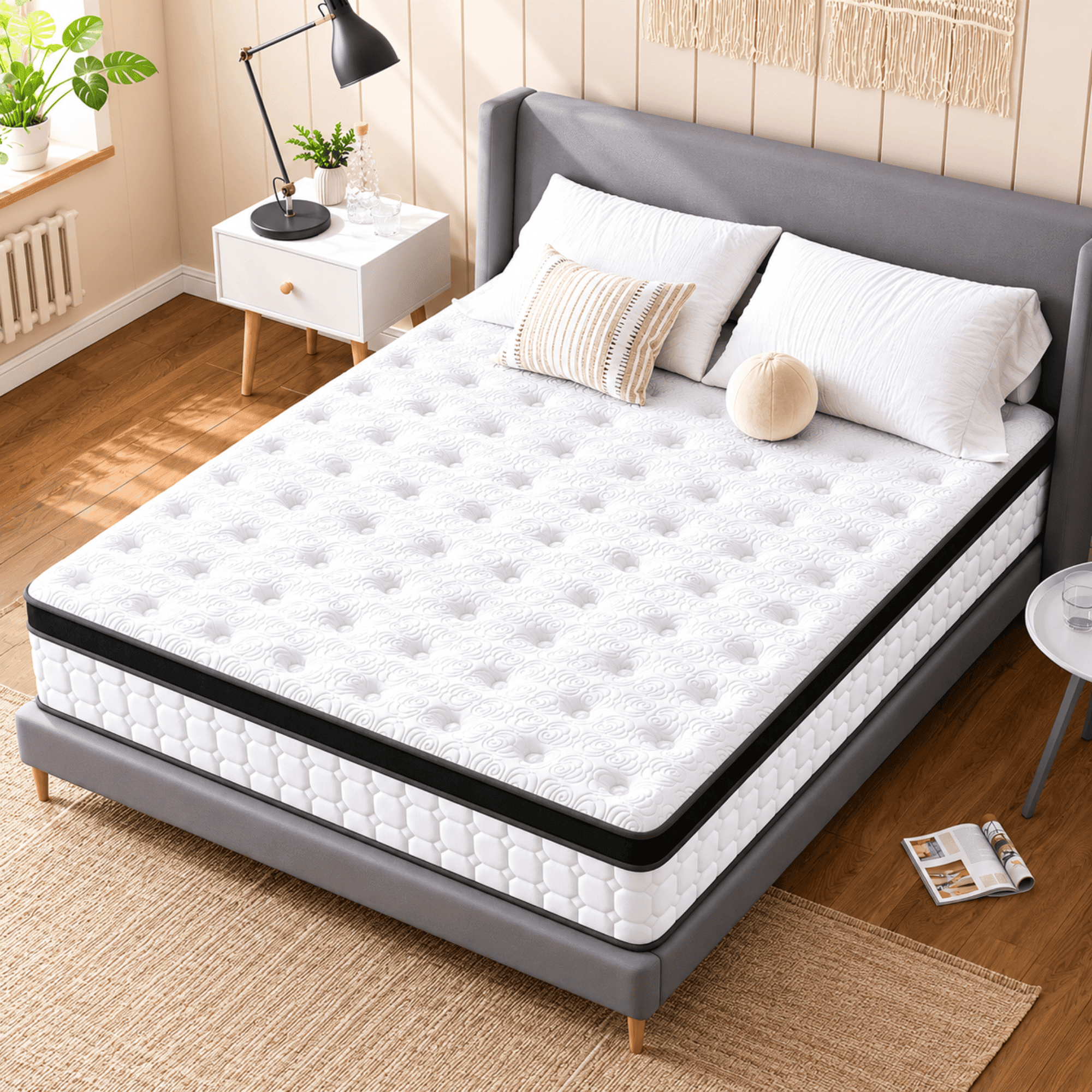 Tvdfgts 14 inch Twin Mattress, Cooling Gel Memory Foam Mattress in a Box, Individual Pocket Spring Hybrid Mattress with Pressure Relief & Motion Isolation, Soft and Comfort, Medium-Firm, CertiPUR-US