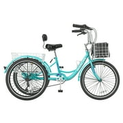 MOONCOOL Adult Tricycles, 3 Wheel 7 Speed Trikes, 20/24/26 inch Adult Trikes 3 Wheeled Bike with Basket for Seniors, Women, Men