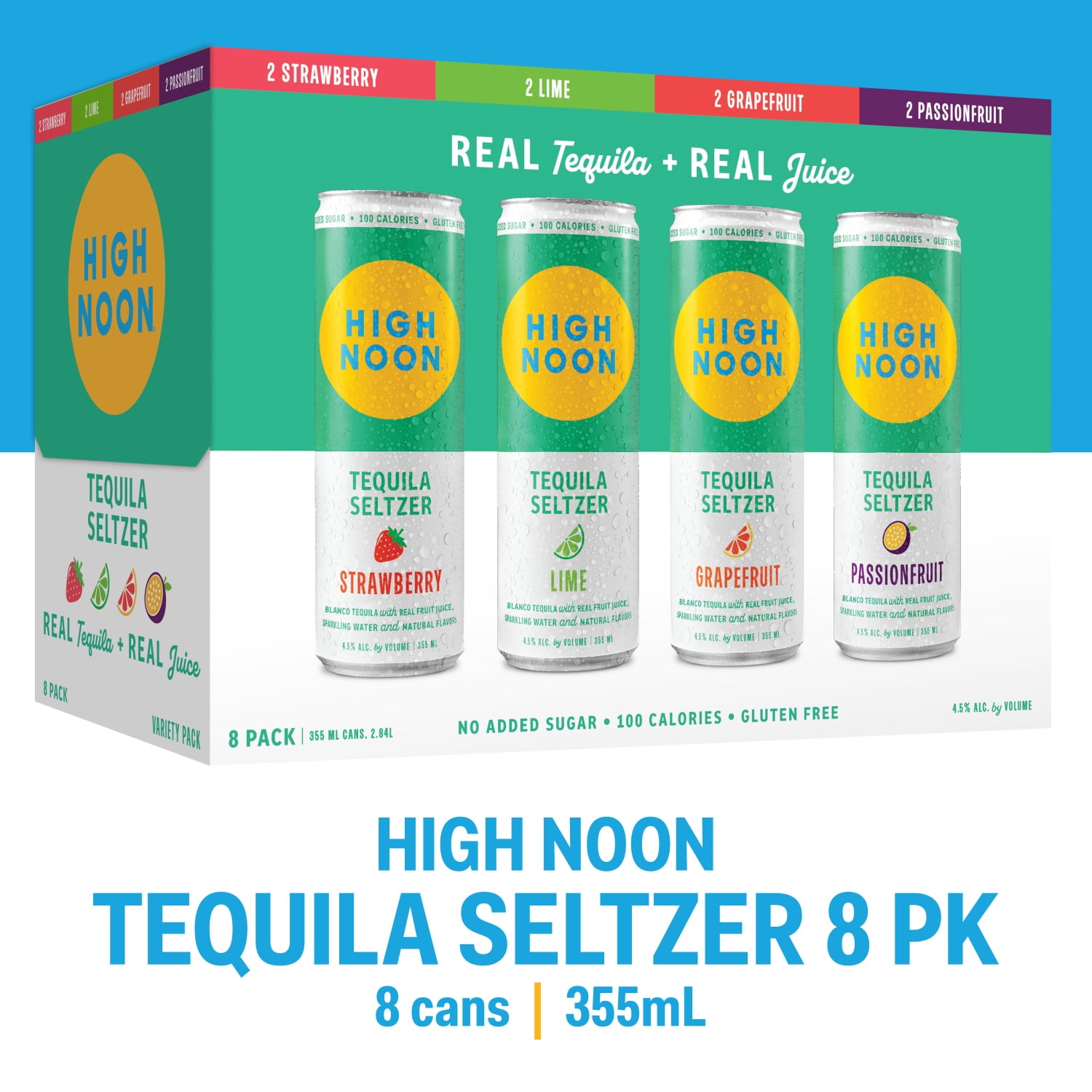 High Noon Tequila Hard Seltzer, Variety Pack, 8 Pack, 12 fl oz Cans, 4.5% ABV