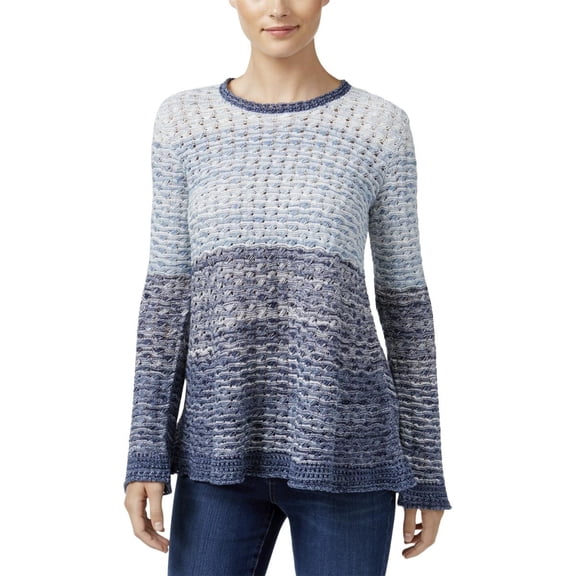Style & Co Blue Combo Colorblocked Knit-Pattern Sweater L