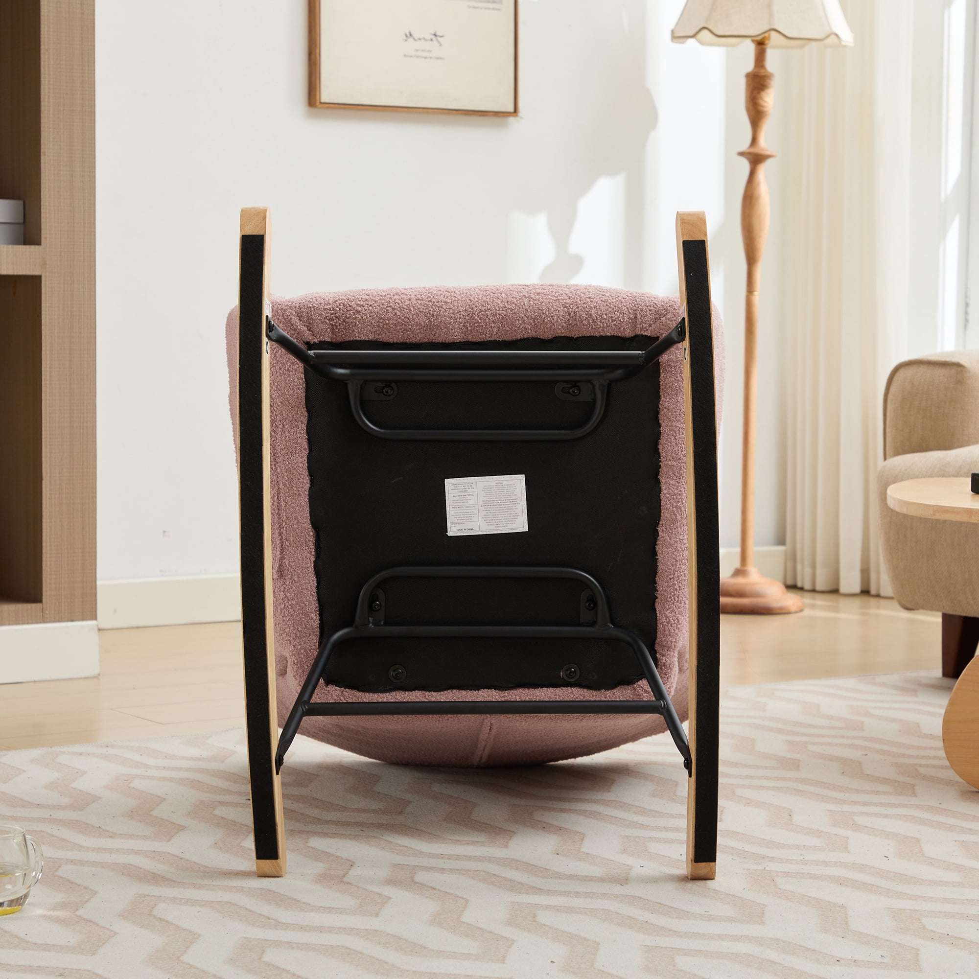 BISHE Modern Nursery Rocking Chair Upholstered Glider Chair with High Backrest Rocker Accent Armchair with Solid Wood Legs for Nursery Bedroom Living Room Teddy, Pink