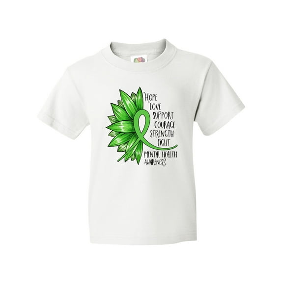Inktastic Mental Health Awareness Green Sunflower Ribbon Youth T-Shirt