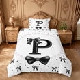 thumbnail image 2 of meiyoeat Black Cute Bow Twin Duvet Cover For Girls,Kawaii Bowknot Monogrammed P Twin Bedding For Kids,Black Reversible,2 Pieces(No Comforter), 2 of 6