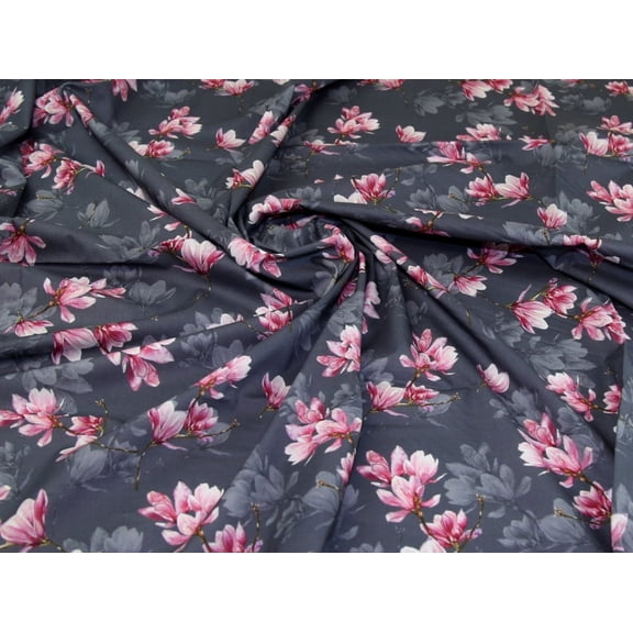 Cotton Lawn Dress Fabric Grey Flowers - per yard