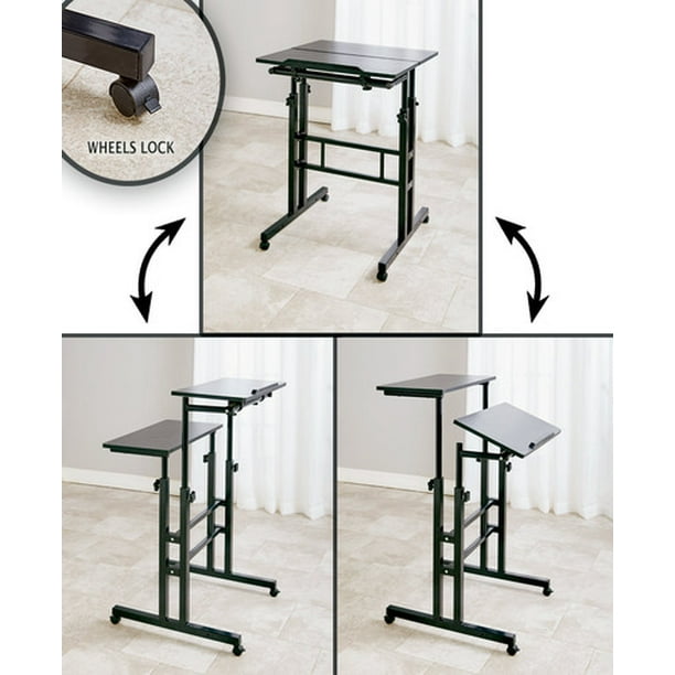 2Tier Adjustable Height Rolling DesksBlack