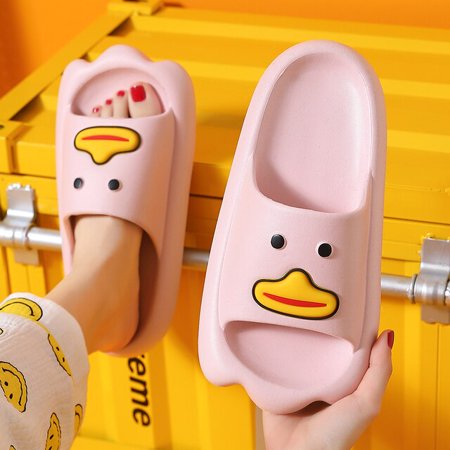 

QWZNDZGR Summer Soft Women Men s Slippers Thick Platform Non-Slip Home Rubber Cartoon Beach Shoes Sandals Indoor Couples Ladies Shoes
