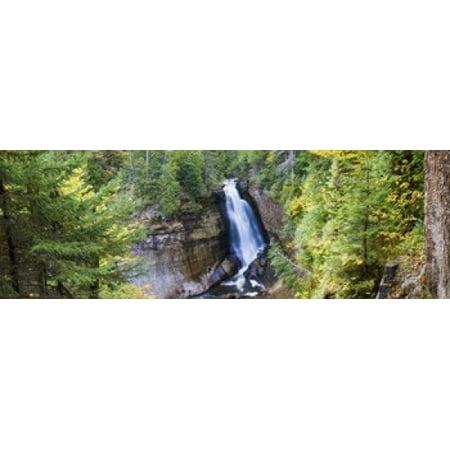 Waterfall in a forest Miners Falls Rocks National Lakeshore Upper Peninsula Michigan USA Canvas Art - Panoramic Images (36 x