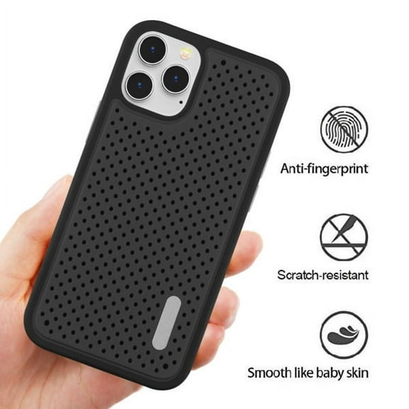 Apple iPhone 12 PRO MAX /6.7" Slim Hybrid Thin TPU Mesh Holes & Hard Bumper Cushion Armor Protective Sport Case [BLACK] Phone Cover For iPhone 12 Pro Max