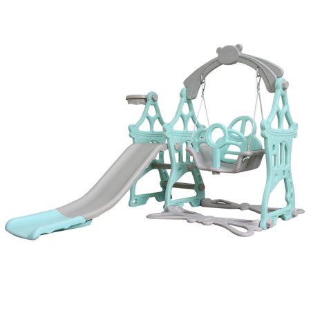 Volity Slide and Swing Set for Toddlers ,3 in 1 Kids Play Climber Slide Playset w/Basketball Hoop,Baby Playset for Indoors & Backyard