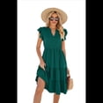 thumbnail image 2 of Vestido de Verano para Mujer, Cuello en V, Mangas con Volantes, Midi, Verde Oscuro, Talla L, 2 of 6