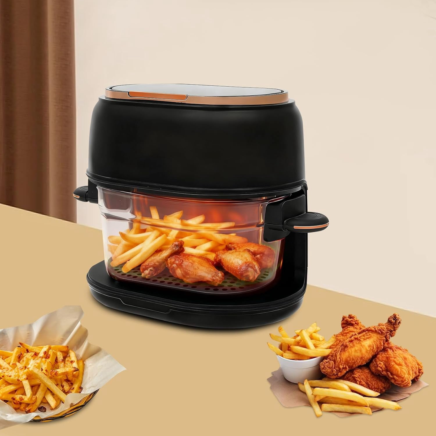 4.2 QT Air Fryer with Glass Basket & Touchscreen, Visible Baking Basket Air Fryer Small, Tabletop Oil-Free Cooker for Healthy Frying Baking,Chicken Fries Vegetables