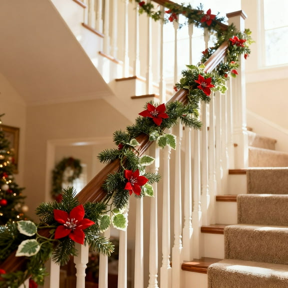 Red Berry Christmas Garland with Green Holly Leaves Pinecones,Wired Artificial Xmas Greenery Garland for Fireplace Mantle Stairs Table Decor,Winter Holiday Wedding Party Indoor Home Decoration