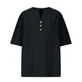 thumbnail image 7 of Eryao Prime By Hour Cotton Linen Half Sleeve Shirts for Women Casual Button V Neck Blouses 2025 Spring Summer Solid Color Side Slit Lightweight Tops,Black,XXL, 7 of 7