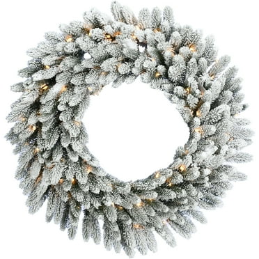Fraser Hill Farm 36-In. Icy Frost Snow Flocked Wreath with Warm White LED Lights | Festive Christmas Holiday Decorations | Indoor Hanging Decor | FFIF036WR-5SN