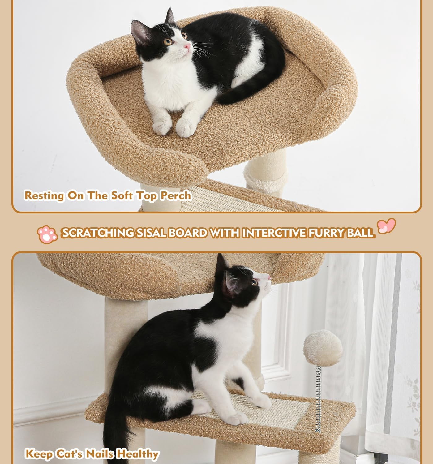 Made4Pets 29" High Multi-Level Climbing Furniture Carpet Cat Tree for Indoors Cats, Brown