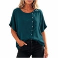 thumbnail image 4 of GUACER Women's Button-Down Tops Short Sleeve Casual Blouse Cotton Linen Trendy Loose Fit Shirts, 4 of 9