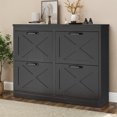 thumbnail image 2 of Uforic Shoe Cabinet with 4 Flip Drawers, Farmhouse Narrow Shoe Rack Organizer with Metal Legs, Black, 2 of 9
