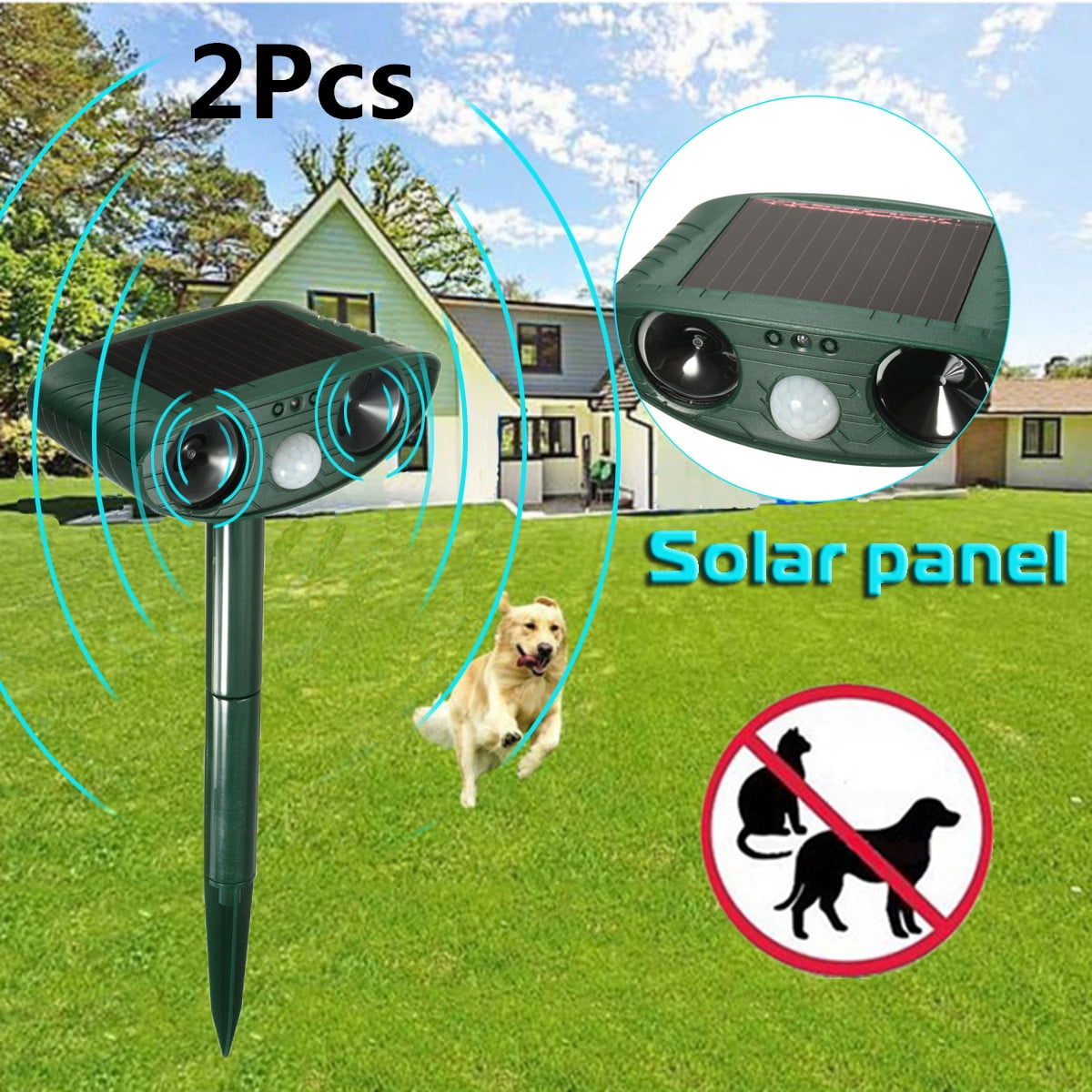 2Pcs Solar Power Repellent Cat Scarer Deterrent Dog Fox Pest Animal Repellers 